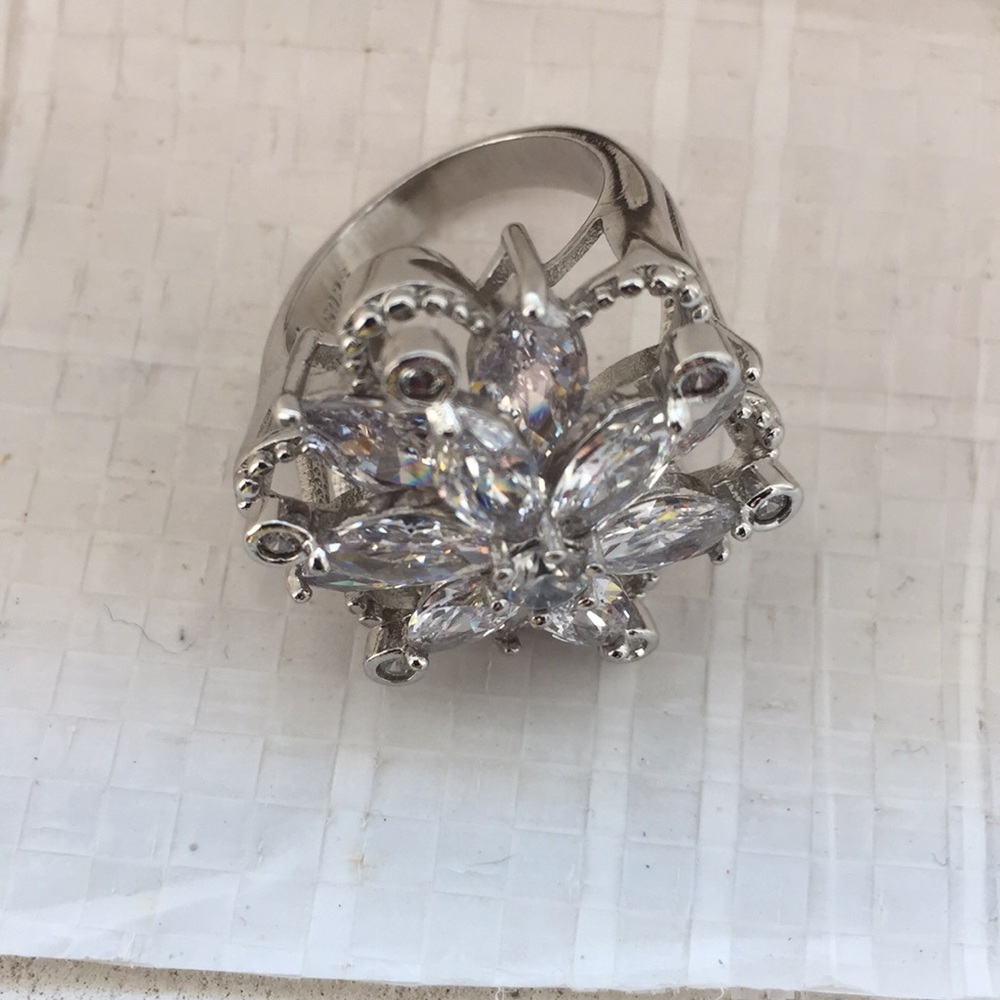 Stamped S925( SILVER  RING )Marquise sapphires 7 - Picture 2 of 6